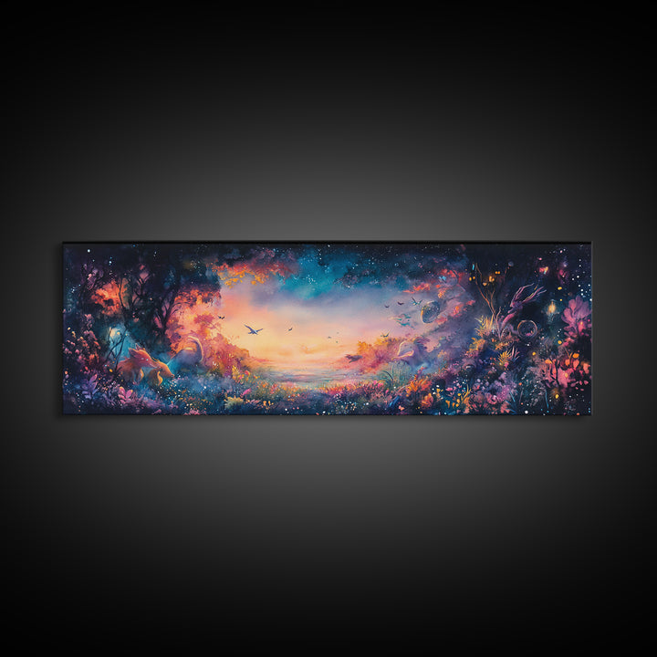 Twilight Enchanted Forest Meadow Canvas Print, Fantasy Landscape Wall Art, Moody Whimsical Decor For Bedroom And Office Gift