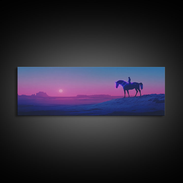Purple Desert Cowboy Horse Sunset Canvas Print, Western Wall Art, Southwestern Decor, Masculine Office Decor, Gift For Him