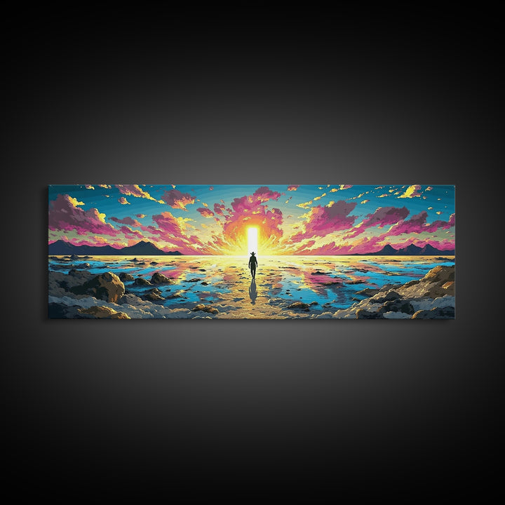 Vibrant Ocean Sunrise Explorer Canvas Print, Panoramic Sci Fi Seascape Wall Art For Coastal Bedroom Decor And Living Room