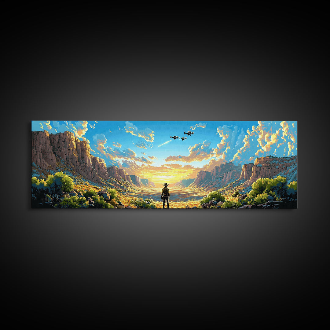 Sunlit Canyon Cowboy Wall Art, Panoramic Canvas Print, Southwestern Landscape, Western Decor, Large Living Room Wall Decor