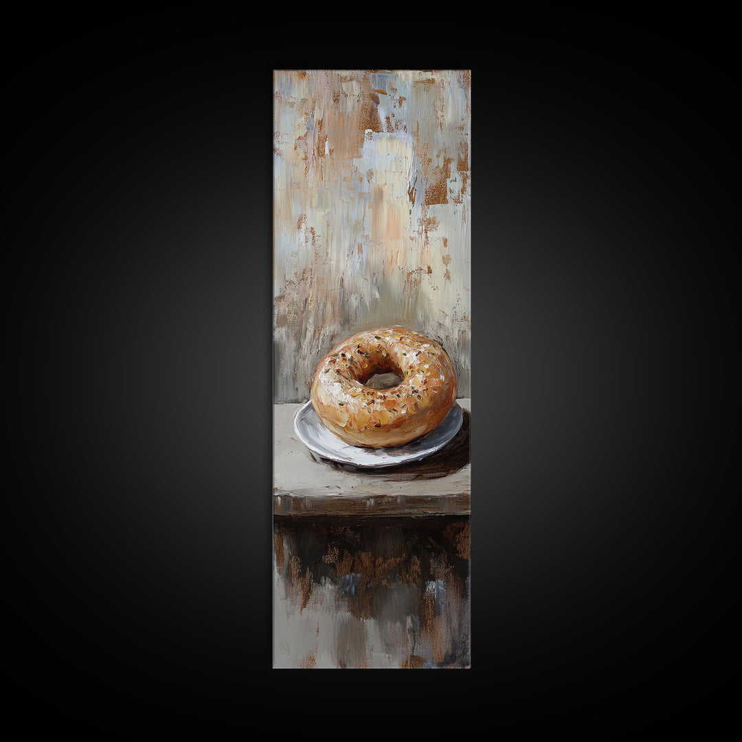 Glazed Bagel On Plate Still Life Wall Art, Rustic Kitchen Decor, Bakery Art Print, Foodie Gift, Farmhouse Cafe Home Decor