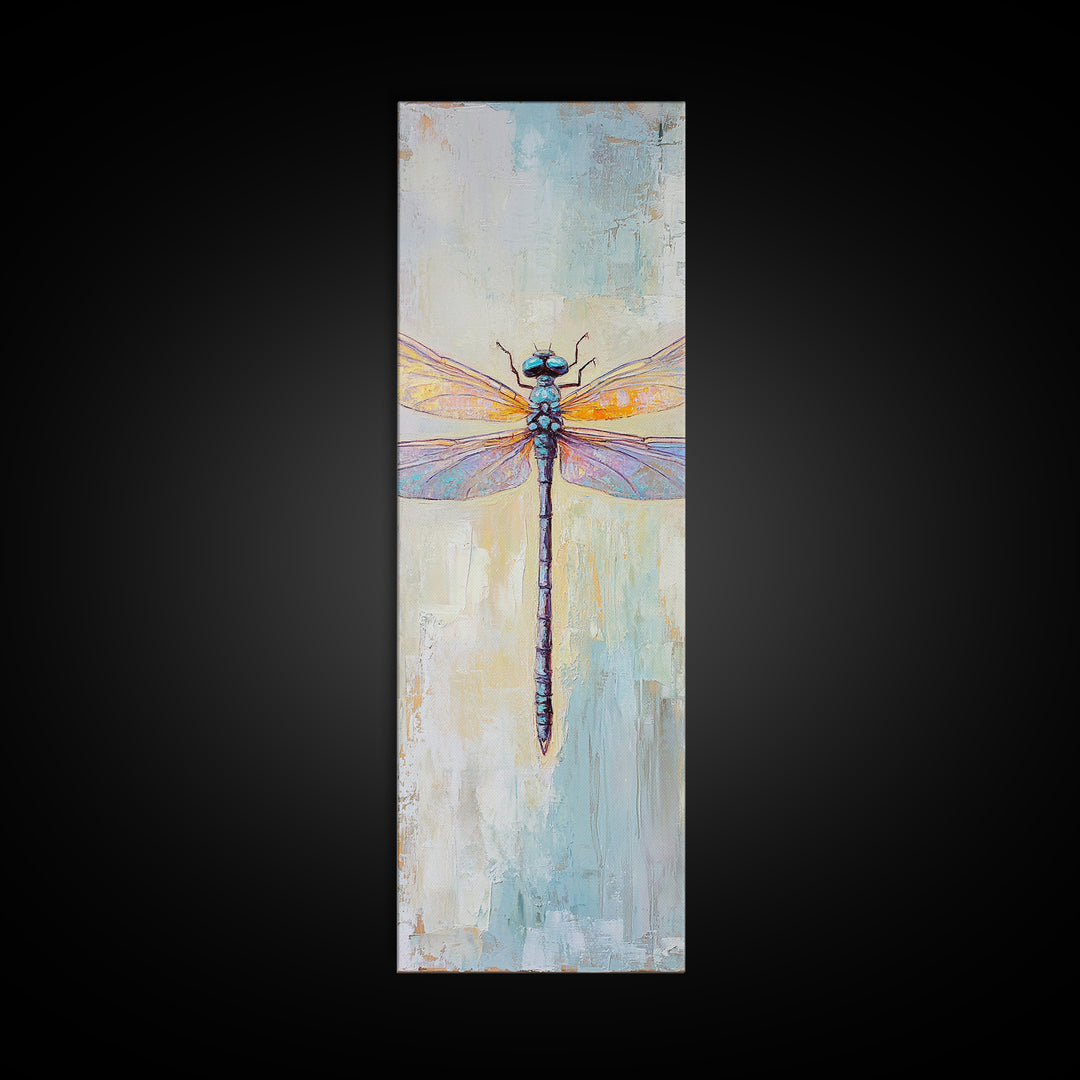 Iridescent Dragonfly Framed Canvas Print, Nature Wall Art, Insect Illustration, Coastal Blue Decor, Gift For Nature Lover