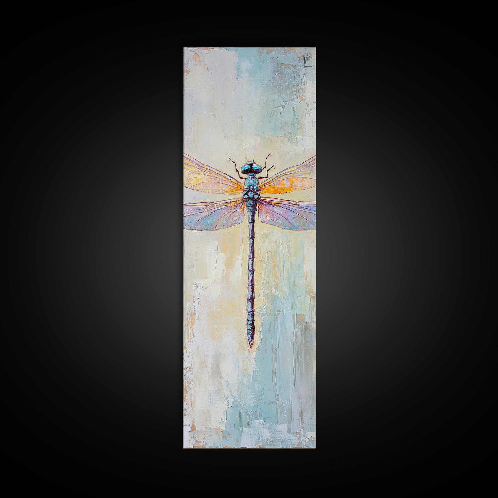 Iridescent Dragonfly Framed Canvas Print, Nature Wall Art, Insect Illustration, Coastal Blue Decor, Gift For Nature Lover