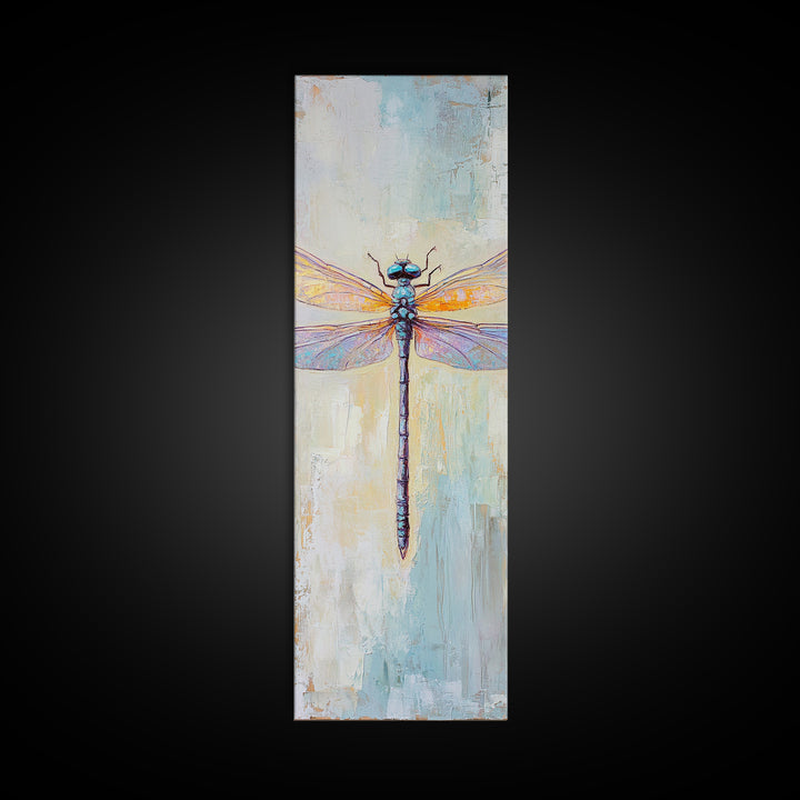 Iridescent Dragonfly Framed Canvas Print, Nature Wall Art, Insect Illustration, Coastal Blue Decor, Gift For Nature Lover