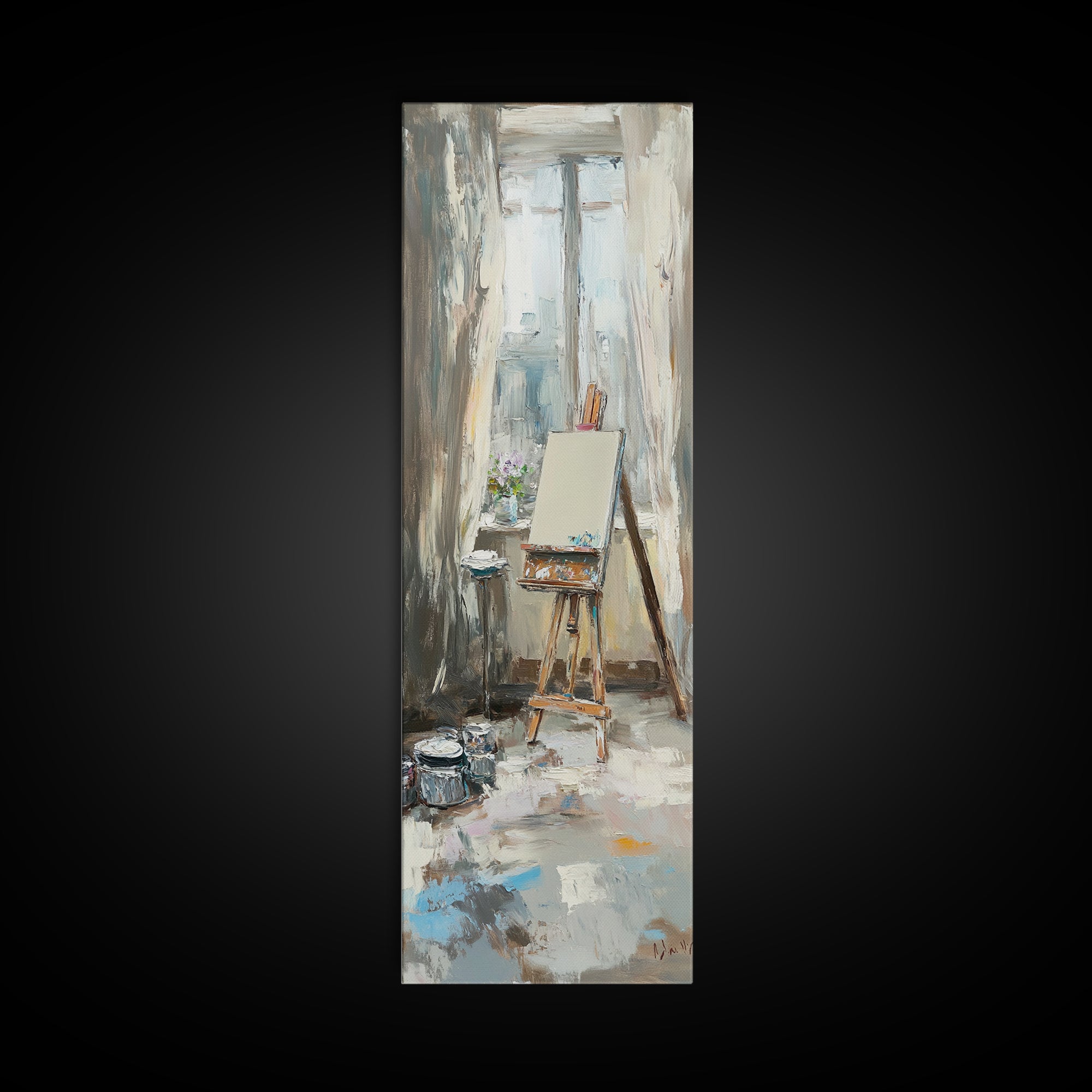 Sunlit Artist Studio Easel Wall Art, Impressionist Oil Painting, Creative Office Decor, Neutral Home Decor, Gift For Artist