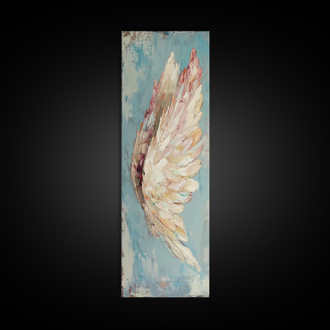 Textured White Angel Wing Wall Art, Celestial Decor, Spiritual Wall Decor, Feminine Art Print, Angel Art, Blue Bedroom Decor