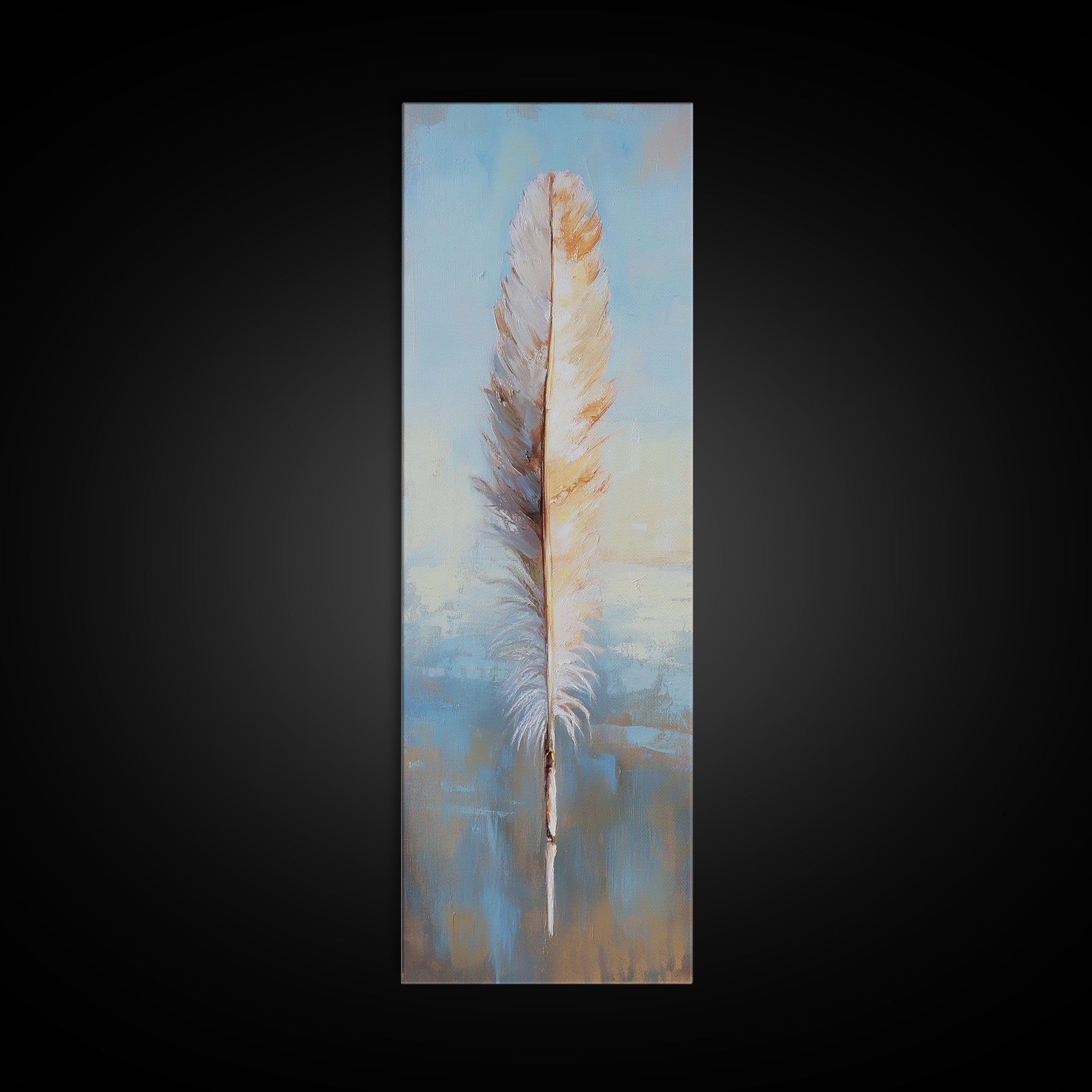Single White Feather On Blue Horizon Wall Art, Minimalist Coastal Decor, Boho Nature Art Print, Calming Bedroom Decor Gift