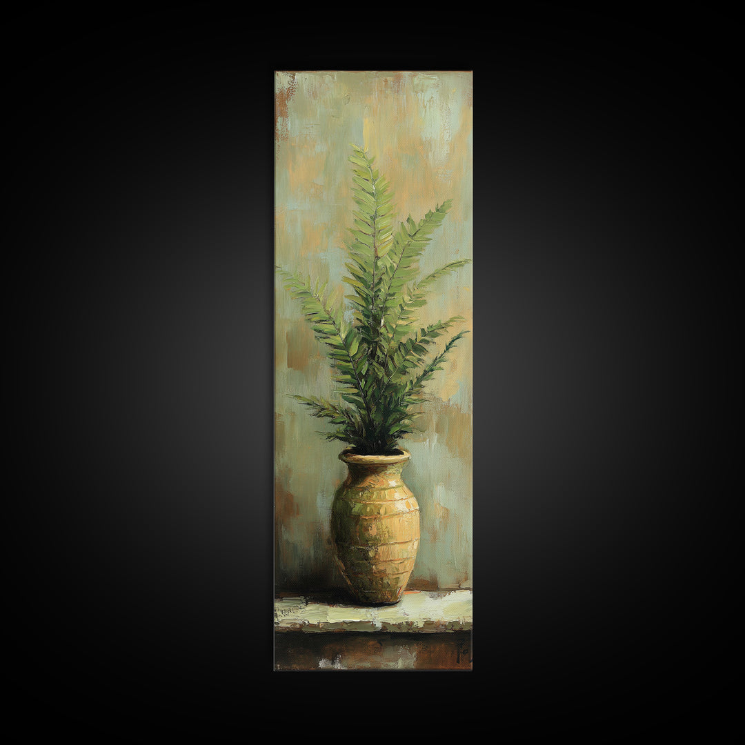Green Fern In Golden Vase Canvas Print, Botanical Wall Art, Rustic Farmhouse Home Decor, Nature Living Room Art Gift For Her