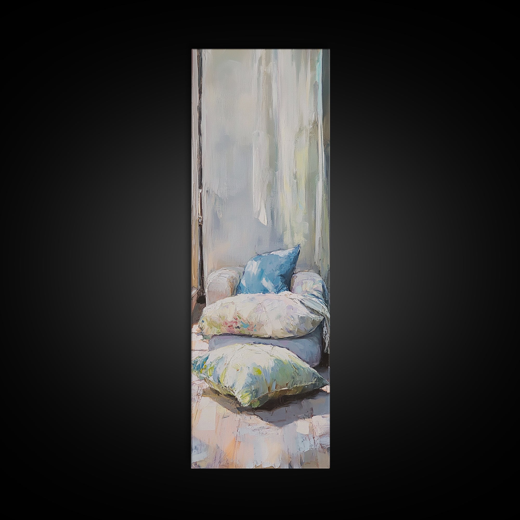 Cozy Window Pillows Framed Canvas Print, Soft Neutral Wall Art, Bedroom Decor, Above Bed Art, Guest Room Decor Gift For Her