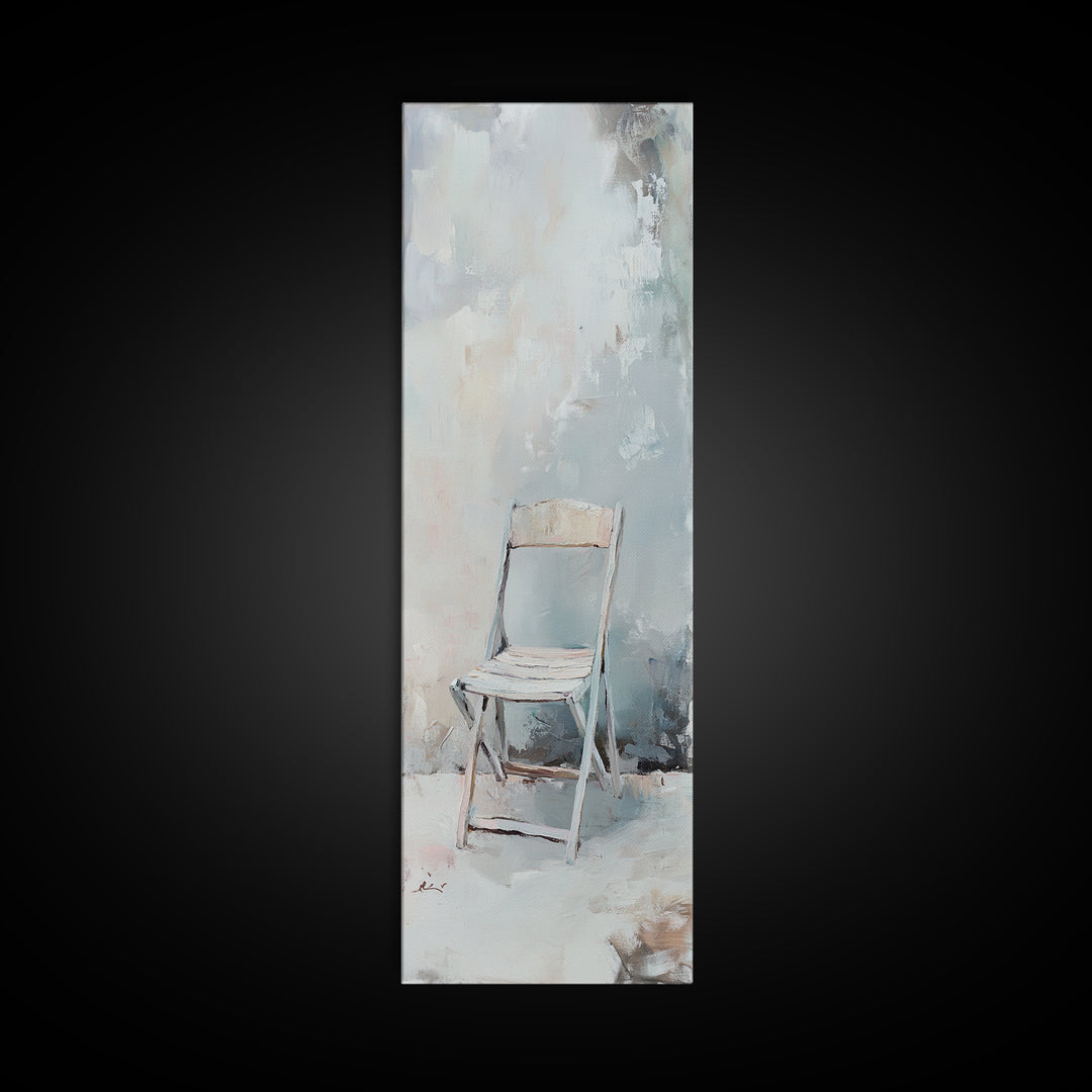 Minimal White Folding Chair Framed Canvas Print, Neutral Wall Art, Minimalist Living Room Decor, Office Decor, Japandi Art