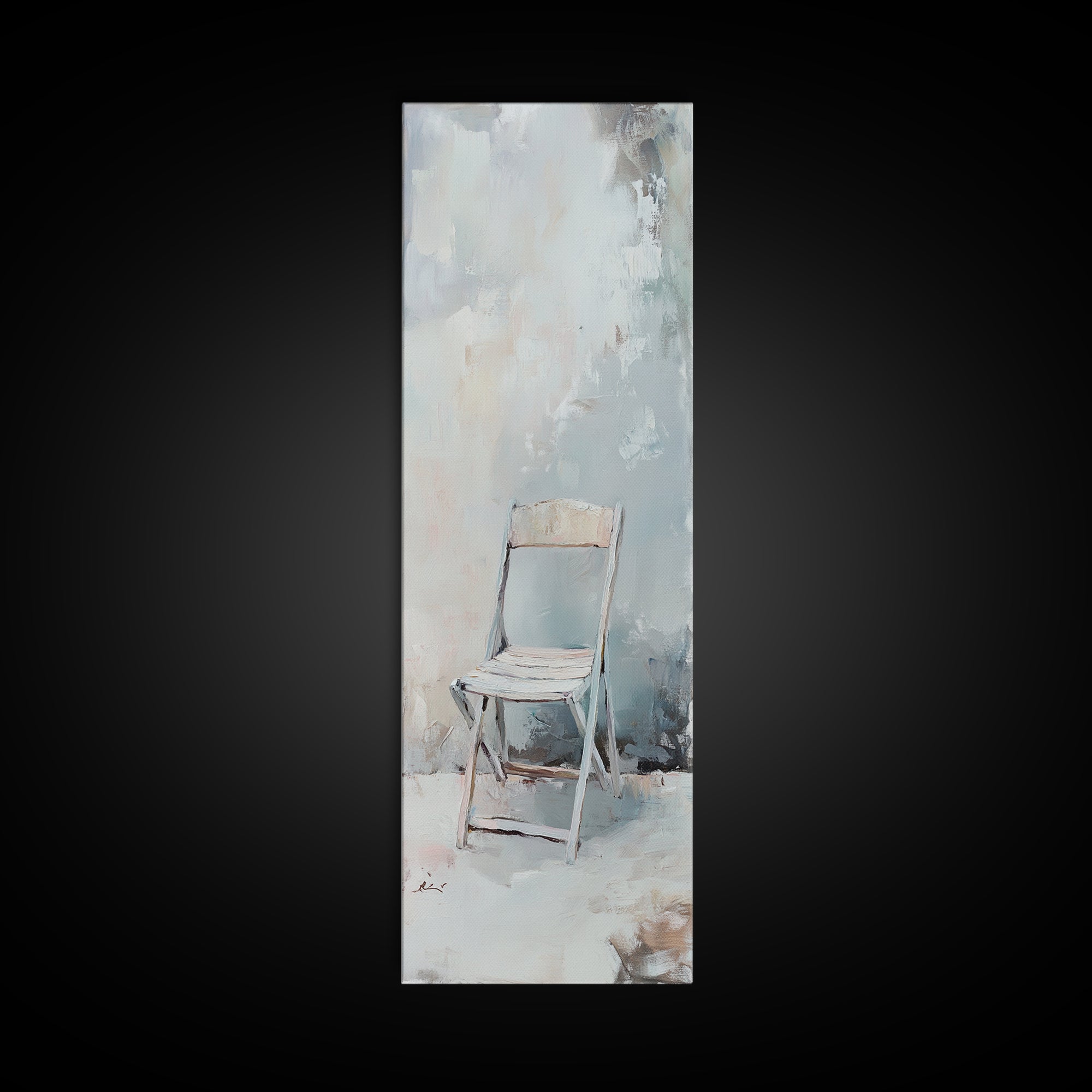 Minimal White Folding Chair Framed Canvas Print, Neutral Wall Art, Minimalist Living Room Decor, Office Decor, Japandi Art