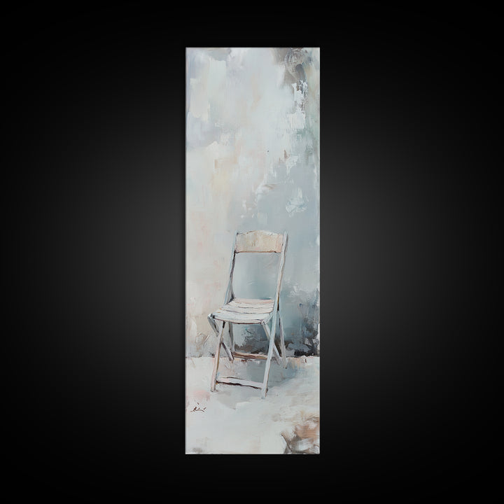 Minimal White Folding Chair Framed Canvas Print, Neutral Wall Art, Minimalist Living Room Decor, Office Decor, Japandi Art