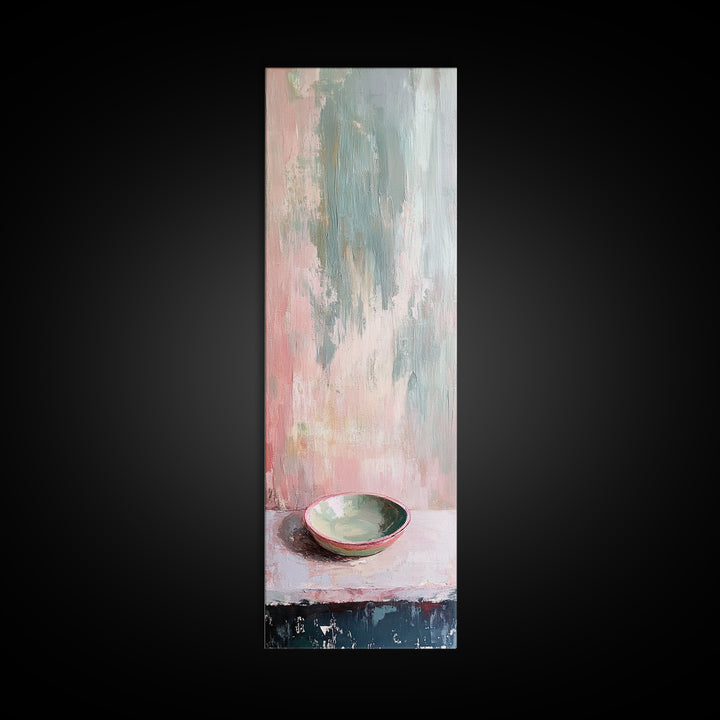 Pastel Bowl Still Life With Textured Pink Blue Wall Art, Minimalist Canvas Print, Modern Kitchen Decor, Neutral Home Decor