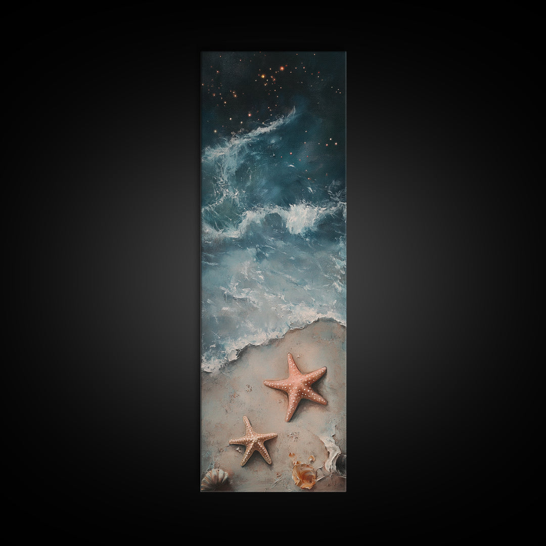 Starfish On Sandy Shore With Moody Ocean Waves Canvas Print, Coastal Wall Art, Beach House Decor, Nautical Gift For Living Room Decor