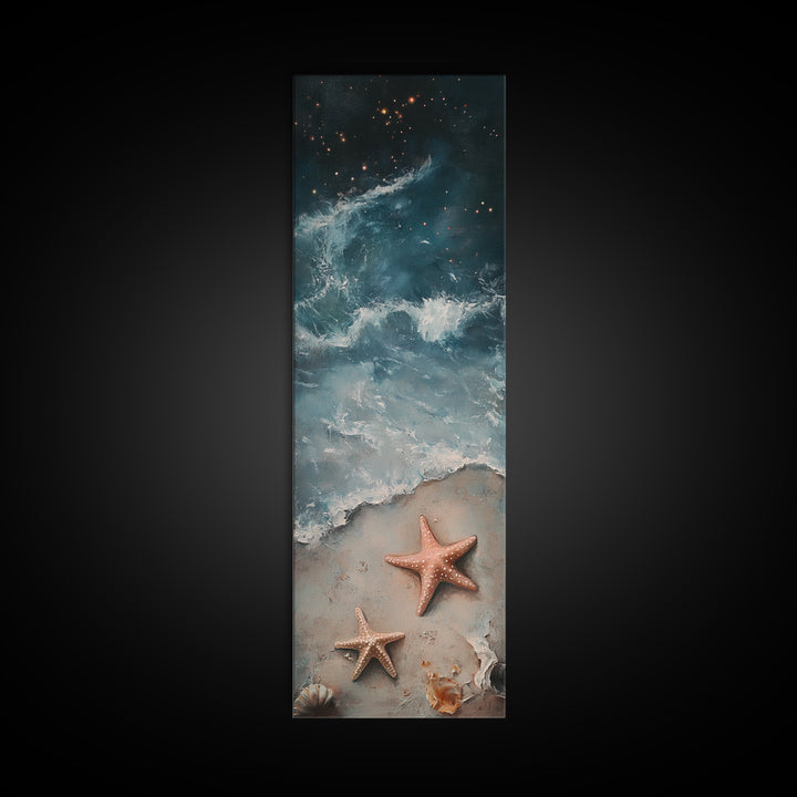 Starfish On Sandy Shore With Moody Ocean Waves Canvas Print, Coastal Wall Art, Beach House Decor, Nautical Gift For Living Room Decor