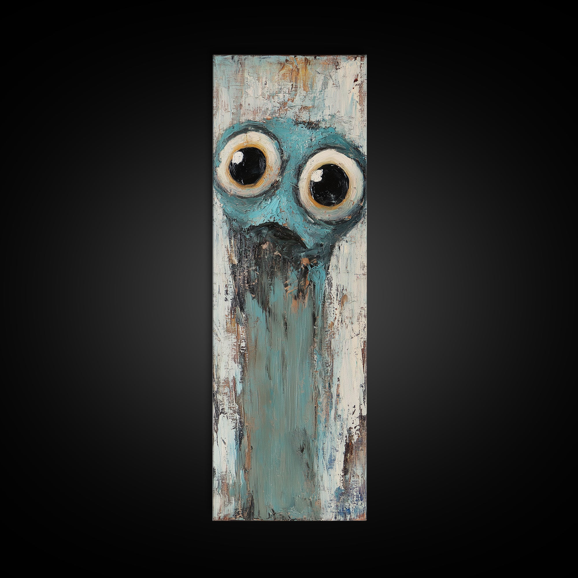 Wide Eyed Blue Owl Portrait Canvas Print, Whimsical Animal Wall Art, Quirky Nursery Decor, Funny Bird Gift For Kids Room Decor