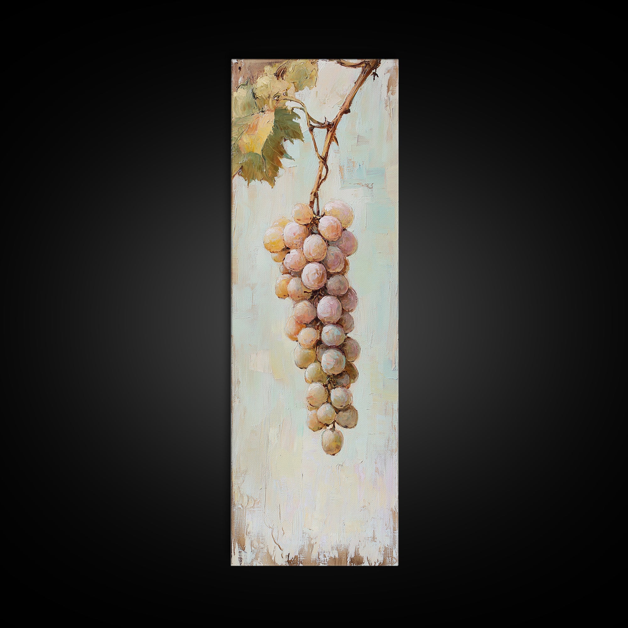 Soft White Grapes Hanging From Vine Canvas Print, French Country Wall Art, Rustic Kitchen Decor, Vineyard Gift For Her, Home Decor