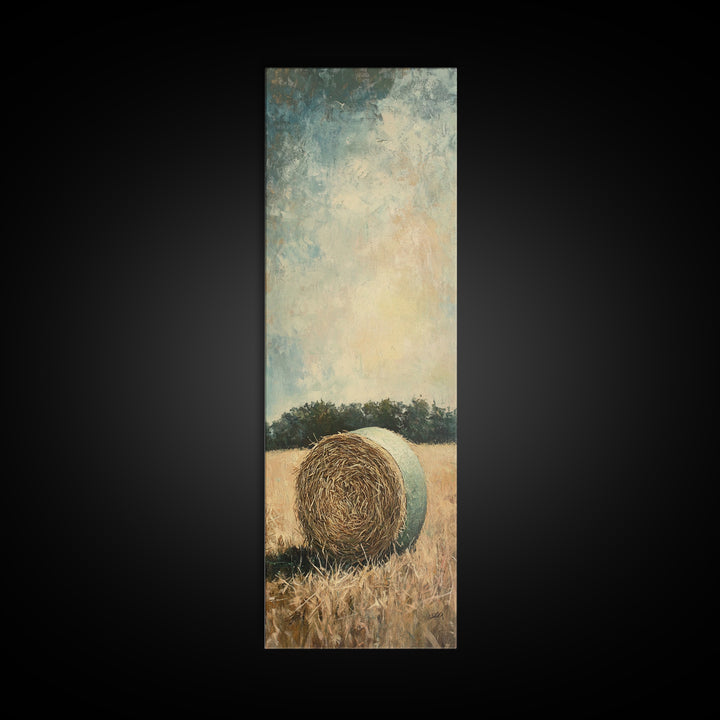 Golden Hay Bale Field Wall Art, Rustic Country Landscape Canvas Print, Farmhouse Decor, Large Nature Art For Living Room