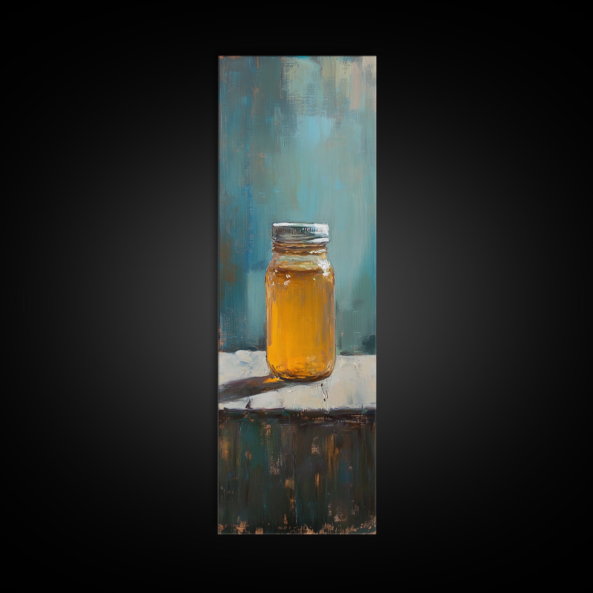 Amber Honey Jar Still Life Canvas Print, Rustic Kitchen Wall Art, Farmhouse Decor, Warm Neutral Food Art Home Decor Gift For Her