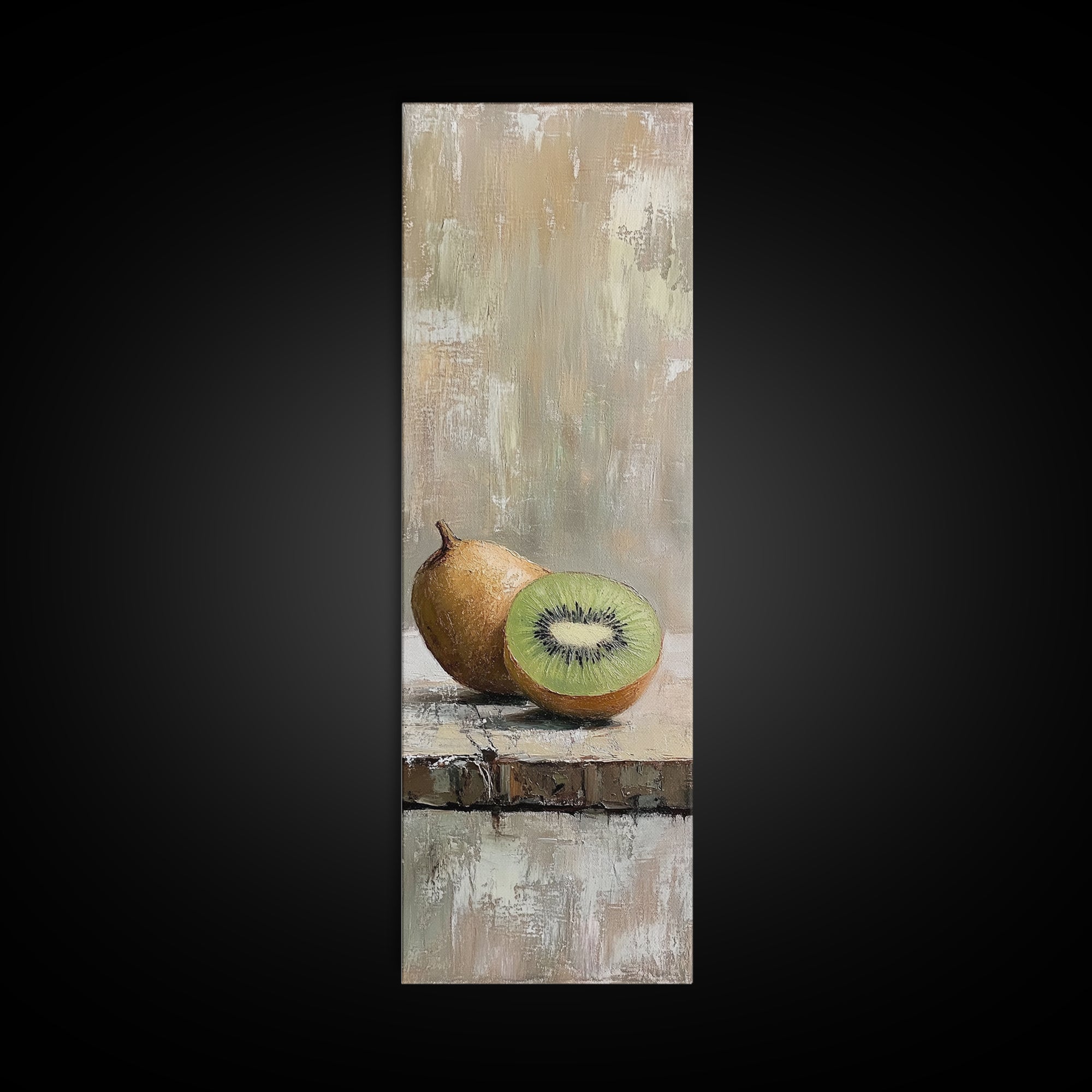 Kiwi Fruit Still Life Canvas Print, Minimalist Kitchen Wall Art, Neutral Food Painting, Rustic Dining Room Decor, Gift For Foodie