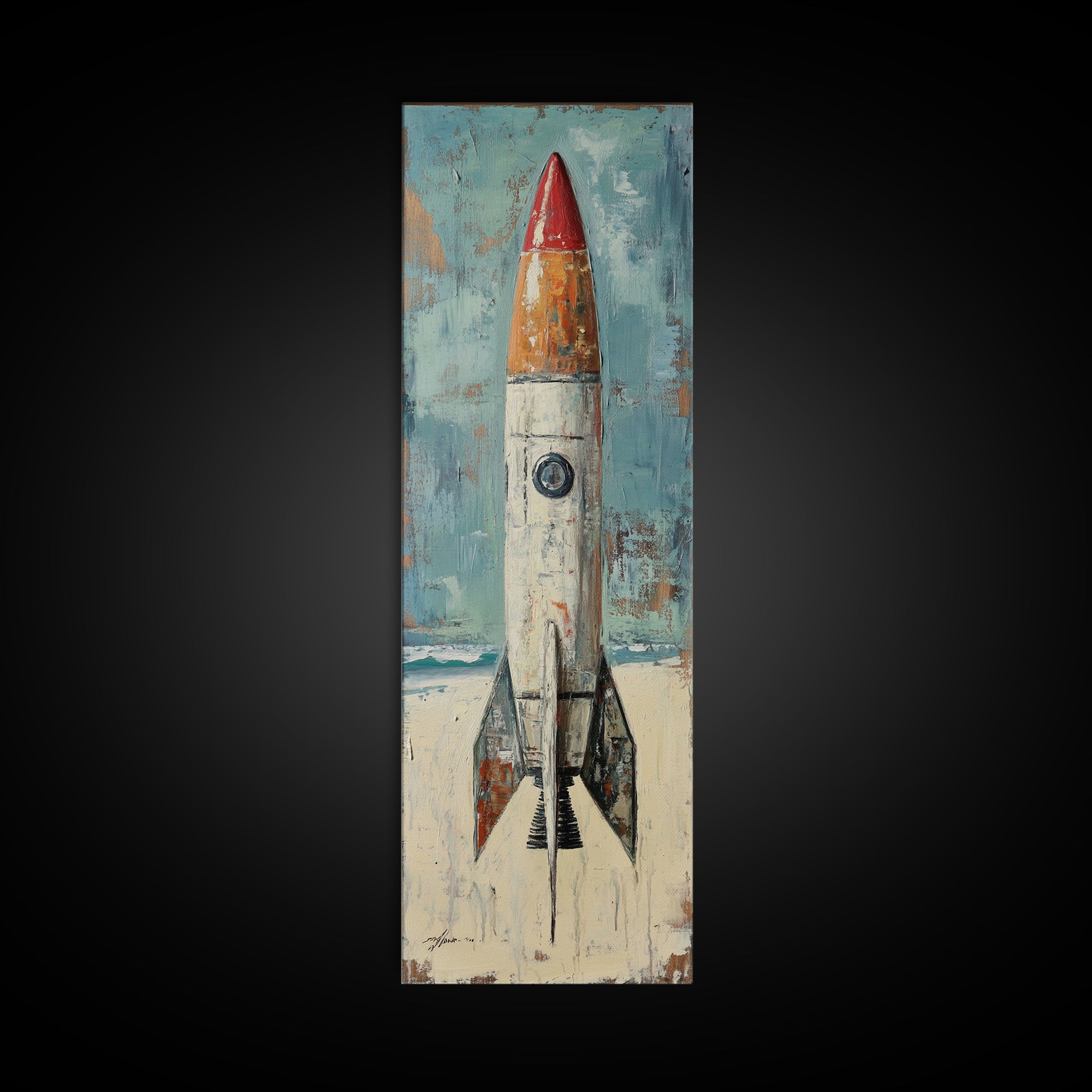 Retro Red Rocket Ship Canvas Print, Space Wall Art, Futuristic Wall Decor, Kids Room Decor, Sci Fi Nursery Art Gift For Boys