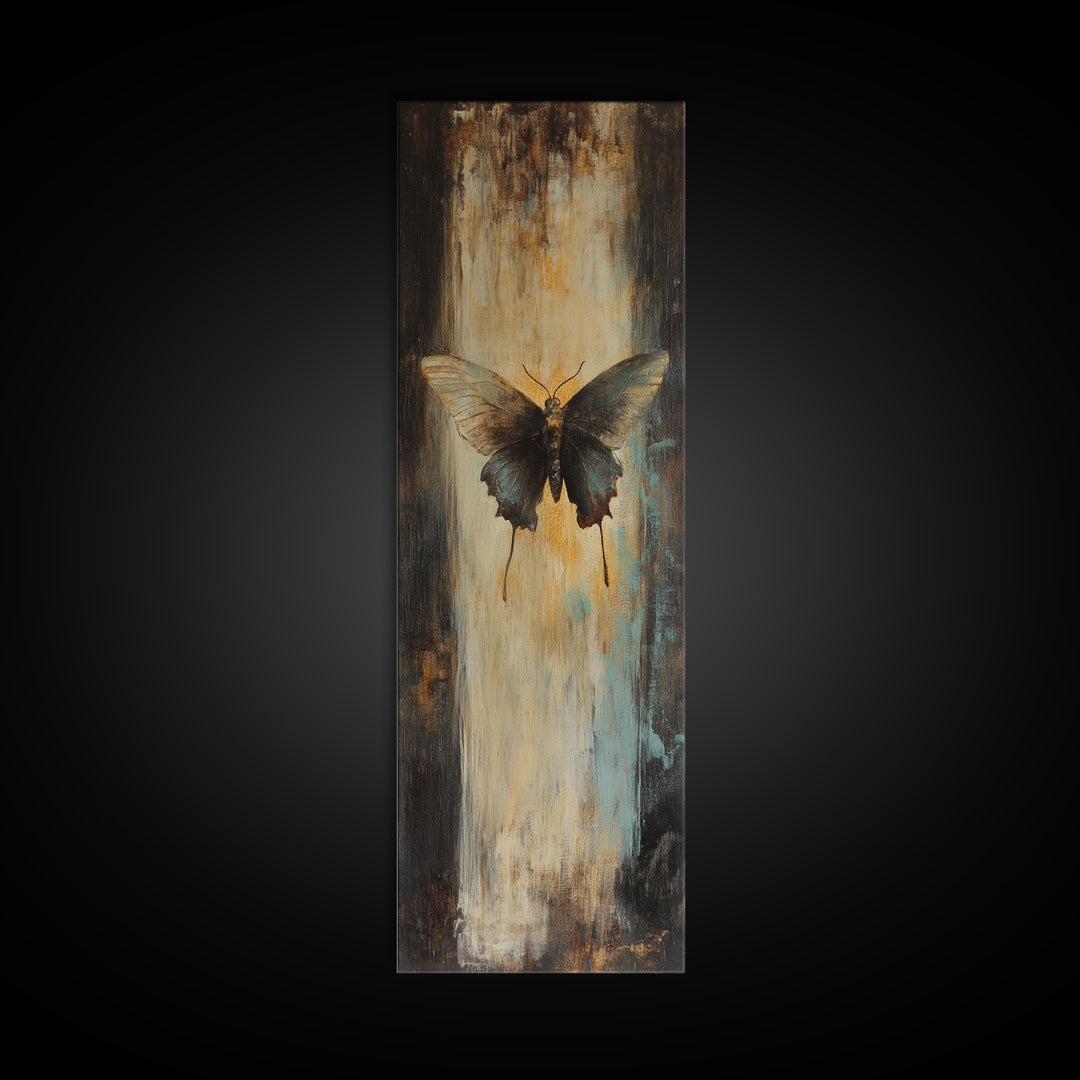 Moody Black Butterfly On Textured Gold Canvas Print, Dark Academia Wall Decor, Gothic Nature Art, Gift For Her, Bedroom Decor