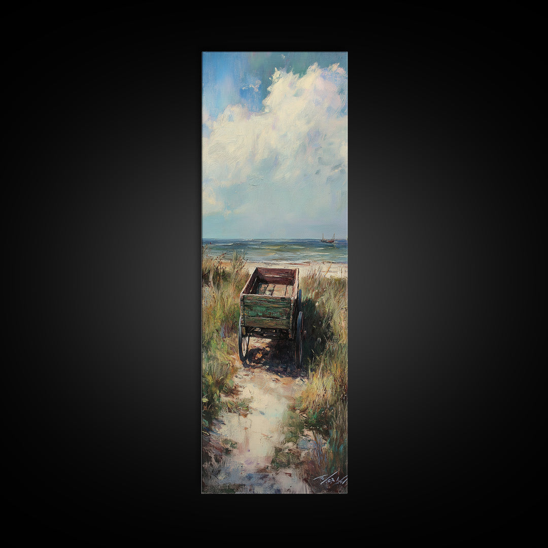 Beach Path To Green Chair Wall Art, Coastal Landscape Painting, Ocean Wall Art, Beach House Decor, Seaside Decor, Large Canvas Print