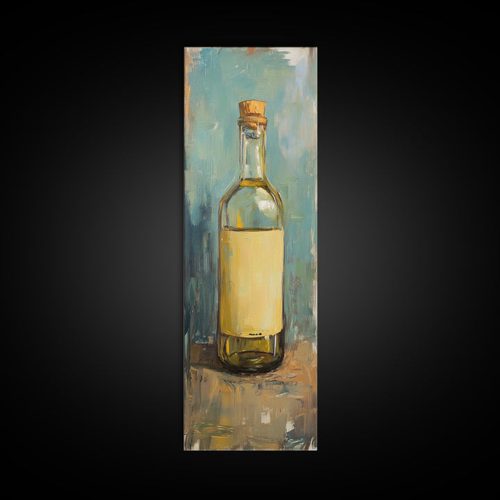 Golden Olive Oil Bottle Canvas Print, Mediterranean Kitchen Wall Art, Still Life Painting, Rustic Kitchen Decor, Foodie Gift