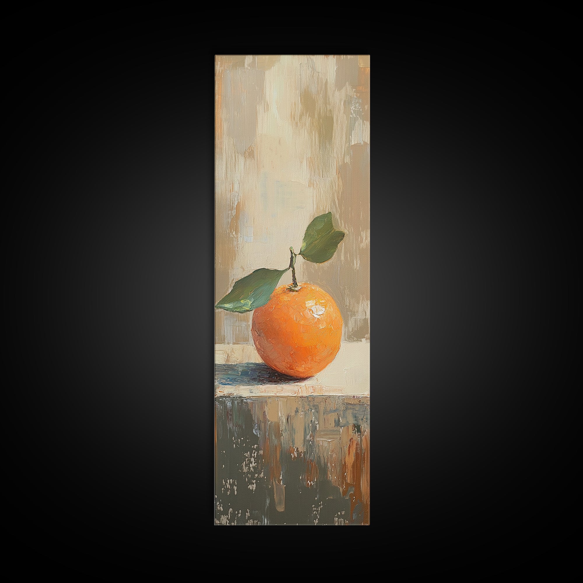 Orange With Green Leaves Canvas Print, Fruit Still Life Wall Art, Kitchen Wall Decor, Citrus Art Print, Modern Home Decor