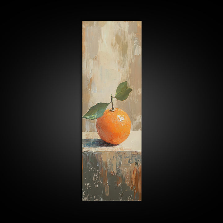 Orange With Green Leaves Canvas Print, Fruit Still Life Wall Art, Kitchen Wall Decor, Citrus Art Print, Modern Home Decor