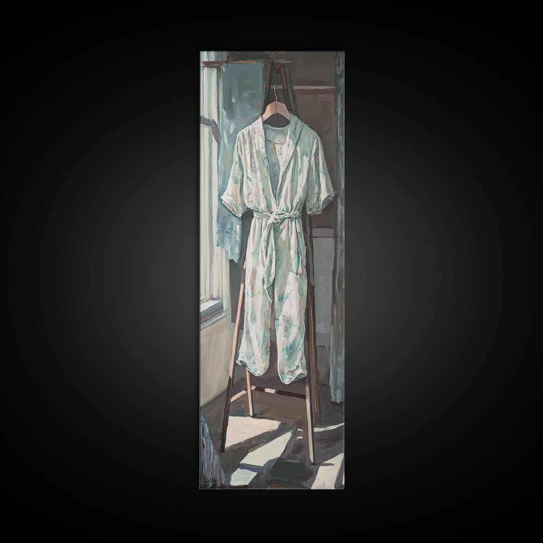 White Bathrobe By Sunlit Window Wall Art, Spa Bathroom Canvas Print For Guest Room Decor, Cozy Home Decor And Housewarming Gift