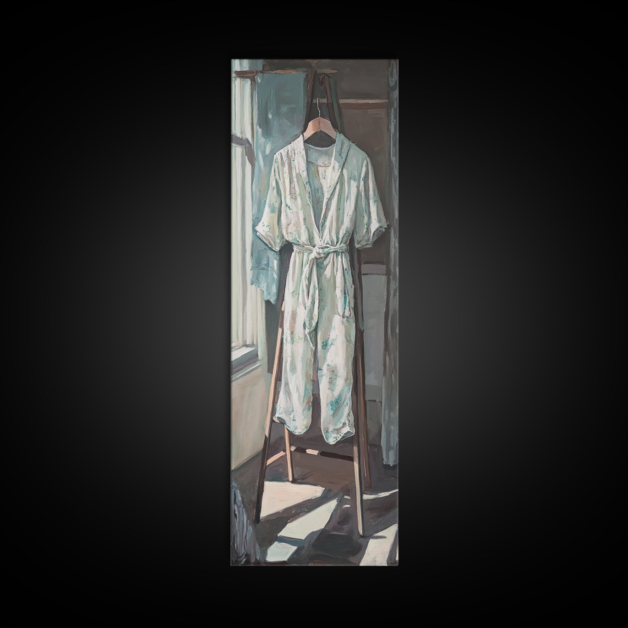White Bathrobe By Sunlit Window Wall Art, Spa Bathroom Canvas Print For Guest Room Decor, Cozy Home Decor And Housewarming Gift