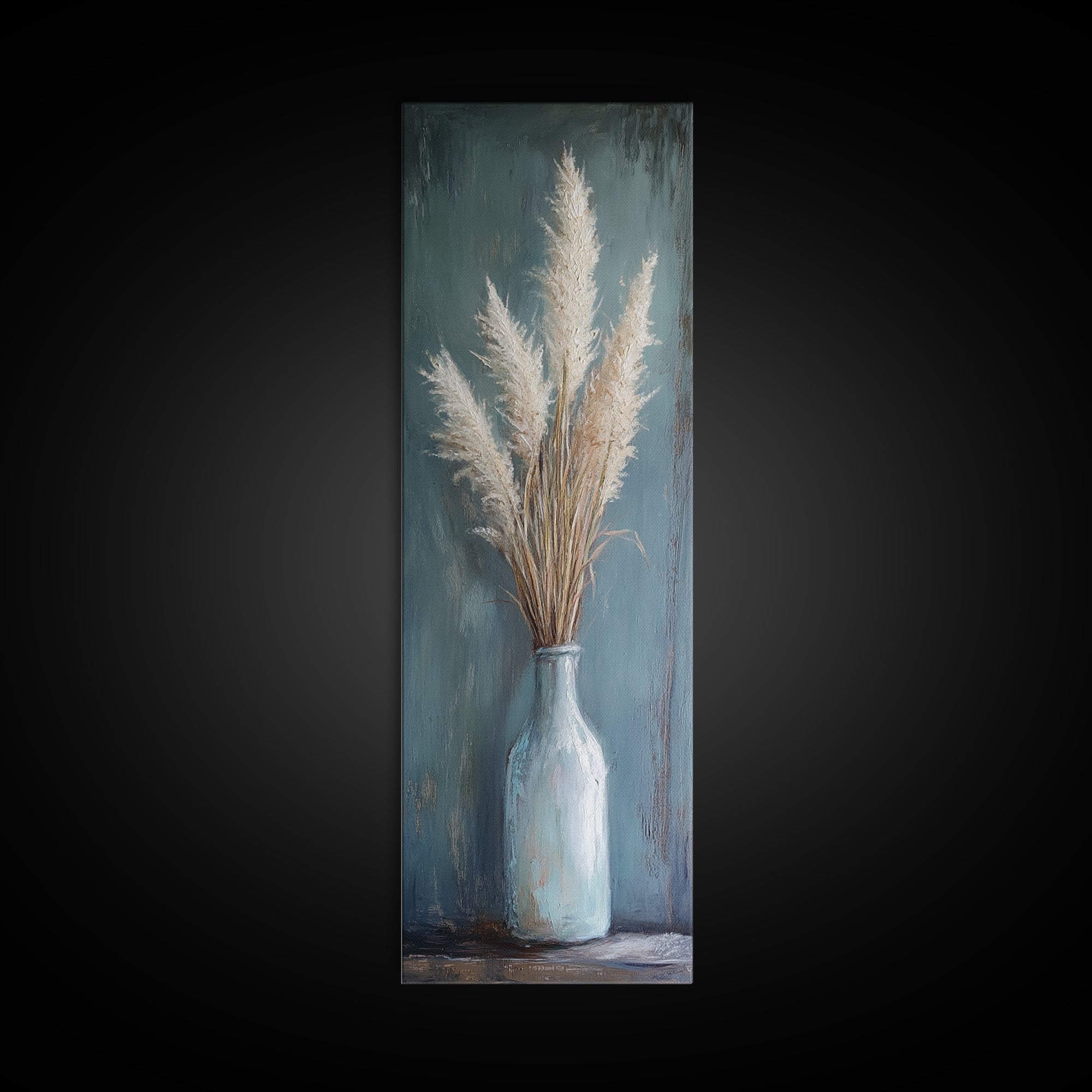 Pampas Grass In Blue Vase Framed Canvas Print, Neutral Wall Art For Living Room Decor, Boho Home Decor And Rustic Gift For Her