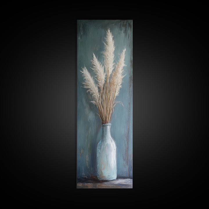 Pampas Grass In Blue Vase Framed Canvas Print, Neutral Wall Art For Living Room Decor, Boho Home Decor And Rustic Gift For Her