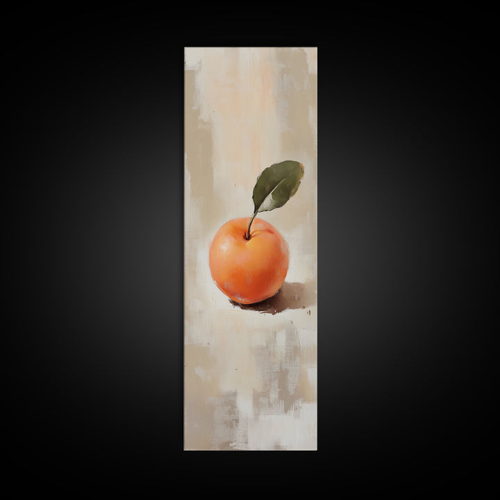 Orange Fruit With Green Leaf Canvas Print, Minimalist Kitchen Wall Art For Dining Room Decor, Neutral Home Decor And Foodie Gift