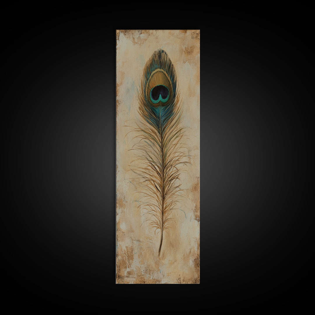 Peacock Feather Wall Art, Rustic Boho Canvas Print, Nature Inspired Art For Bedroom Decor And Cozy Living Room Decor And Home Decor