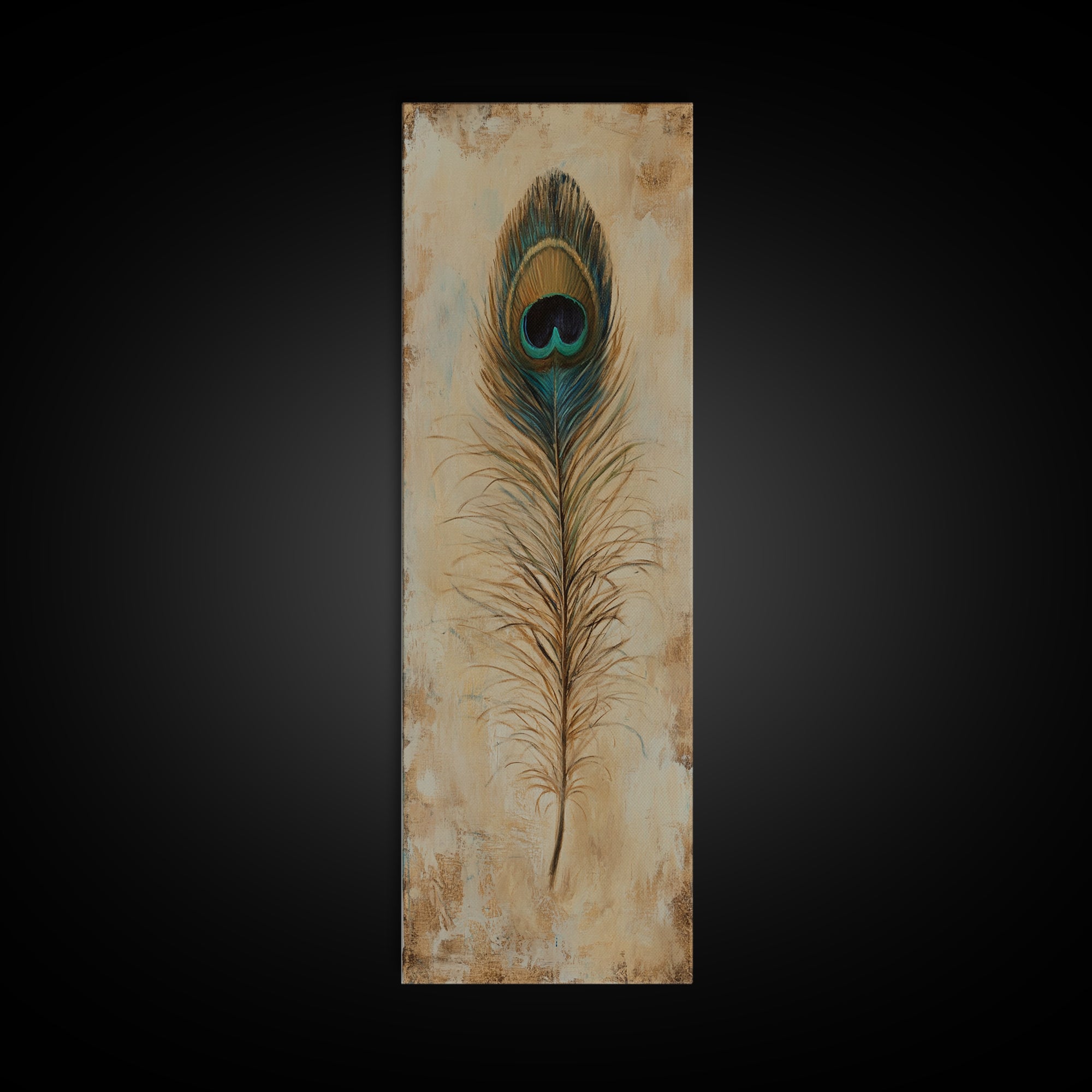 Peacock Feather Wall Art, Rustic Boho Canvas Print, Nature Inspired Art For Bedroom Decor And Cozy Living Room Decor And Home Decor