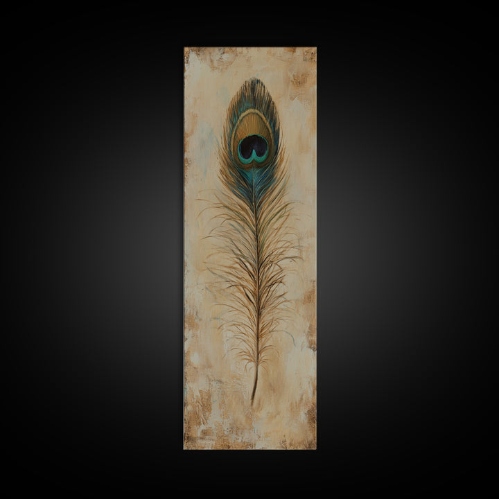 Peacock Feather Wall Art, Rustic Boho Canvas Print, Nature Inspired Art For Bedroom Decor And Cozy Living Room Decor And Home Decor