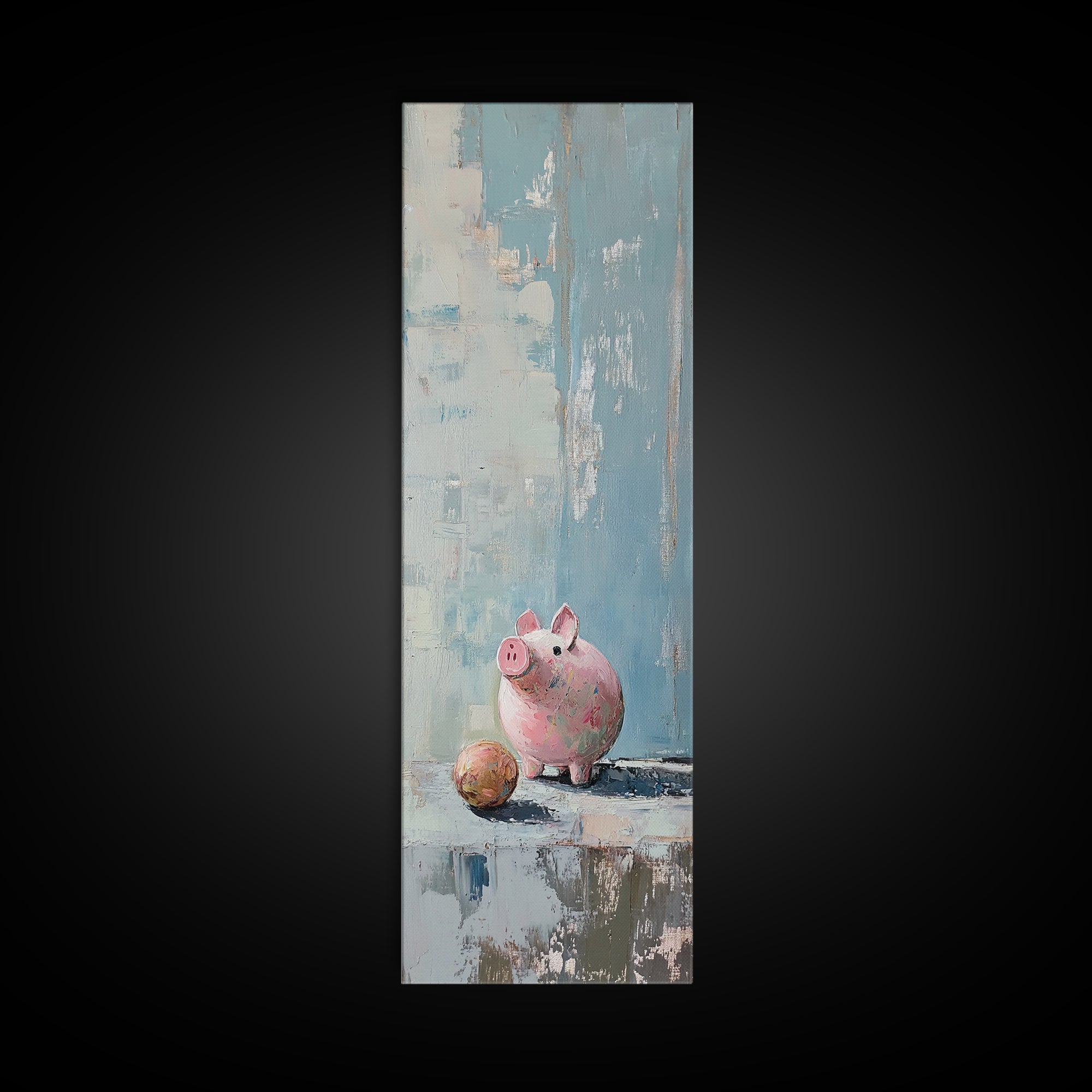 Pink Piggy Bank Still Life Canvas Print, Whimsical Nursery Wall Art, Cute Animal Decor, Playroom And Kids Room Gift, Home Decor