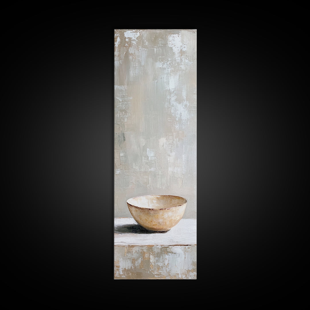 Neutral Ceramic Bowl Still Life Framed Canvas Print, Minimalist Kitchen Wall Art For Rustic Modern Farmhouse Home Decor Gift