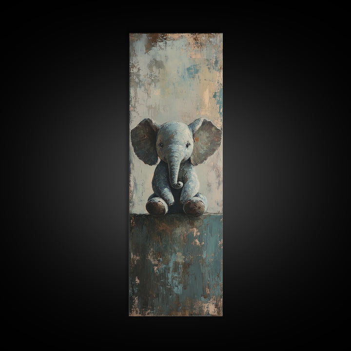 Cute Baby Elephant Portrait Wall Art, Whimsical Animal Canvas Print For Nursery Decor, Kids Room Decor And Safari Theme Gift