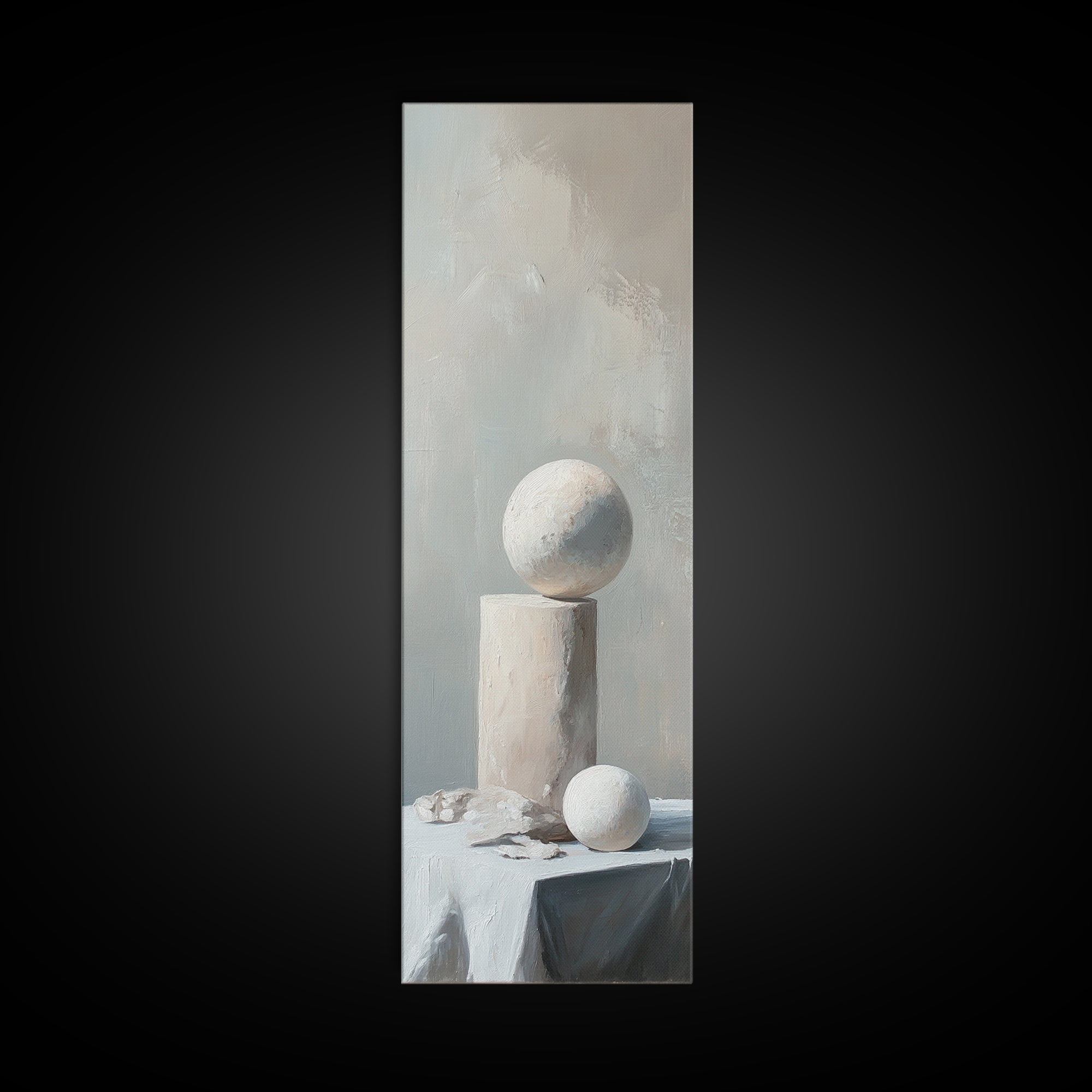 Minimalist White Sphere And Column Still Life Wall Art, Neutral Abstract Canvas Print For Modern Office Decor And Home Decor
