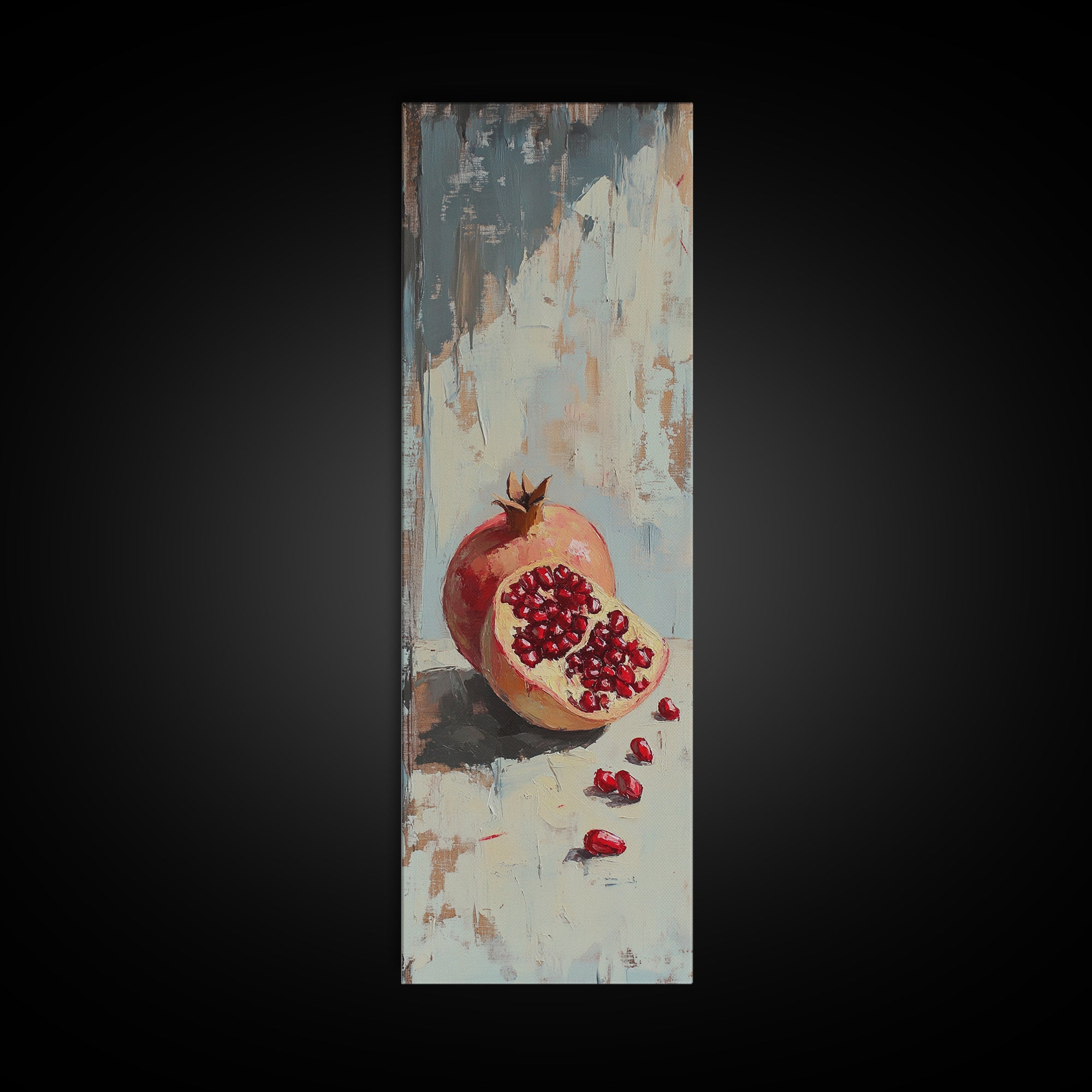Red Pomegranate Still Life Wall Art, Rustic Fruit Canvas Print For Kitchen Decor, Dining Room Decor And Food Lover Art Gift