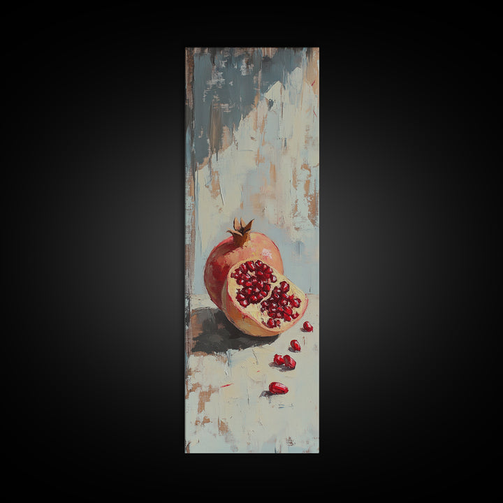 Red Pomegranate Still Life Wall Art, Rustic Fruit Canvas Print For Kitchen Decor, Dining Room Decor And Food Lover Art Gift