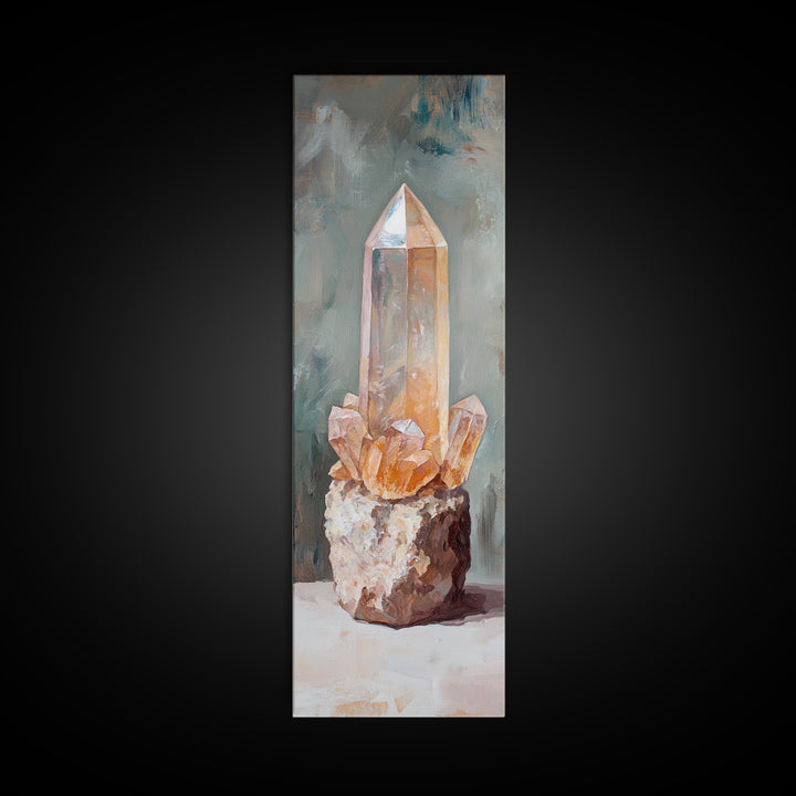 Glowing Crystal Cluster Oil Painting Wall Art, Boho Spiritual Home Decor, Mystical Gift For Her, Neutral Canvas Wall Art