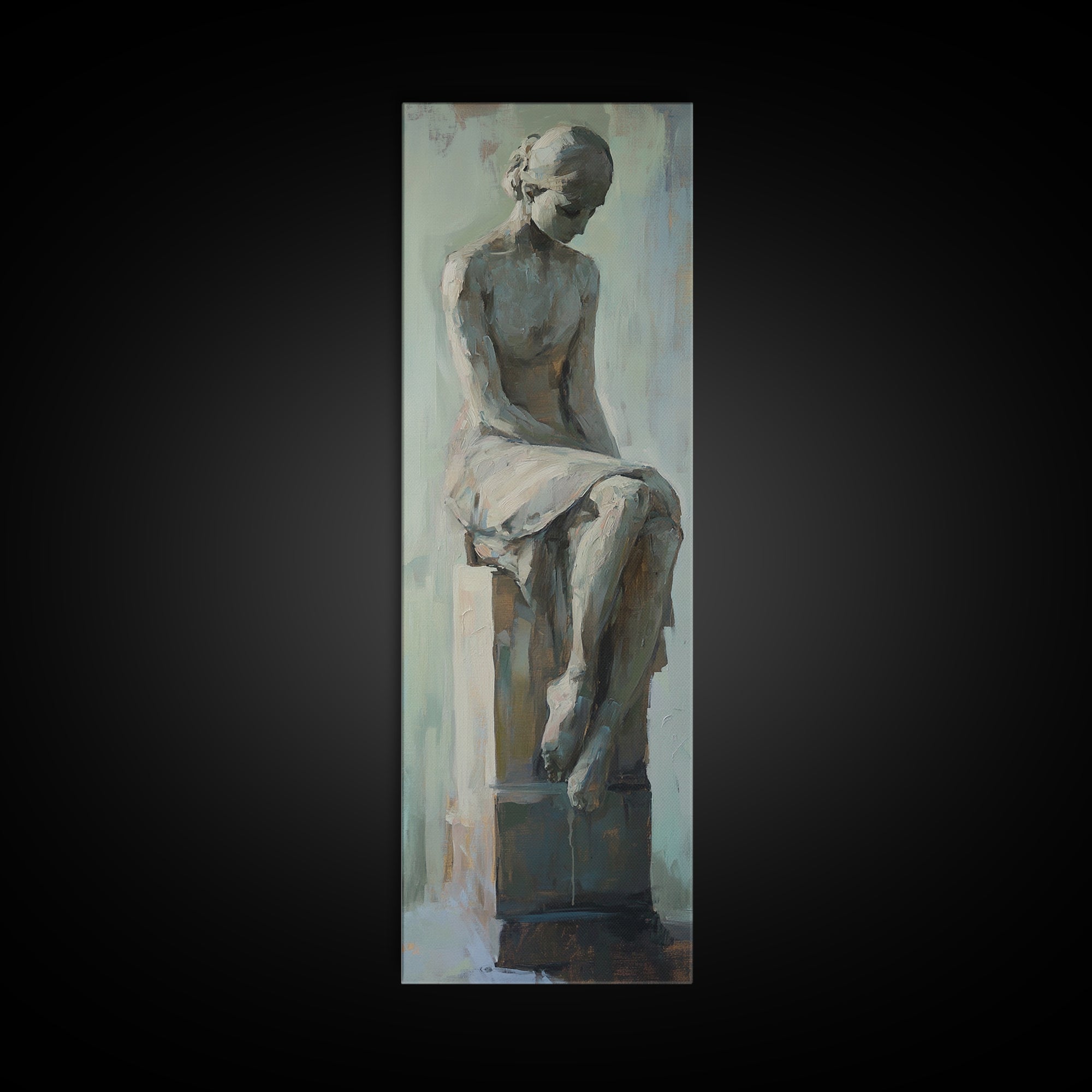 Seated Classical Female Statue Figure Wall Art, Neutral Figurative Decor, Dark Academia Art, Elegant Living Room Print Gift