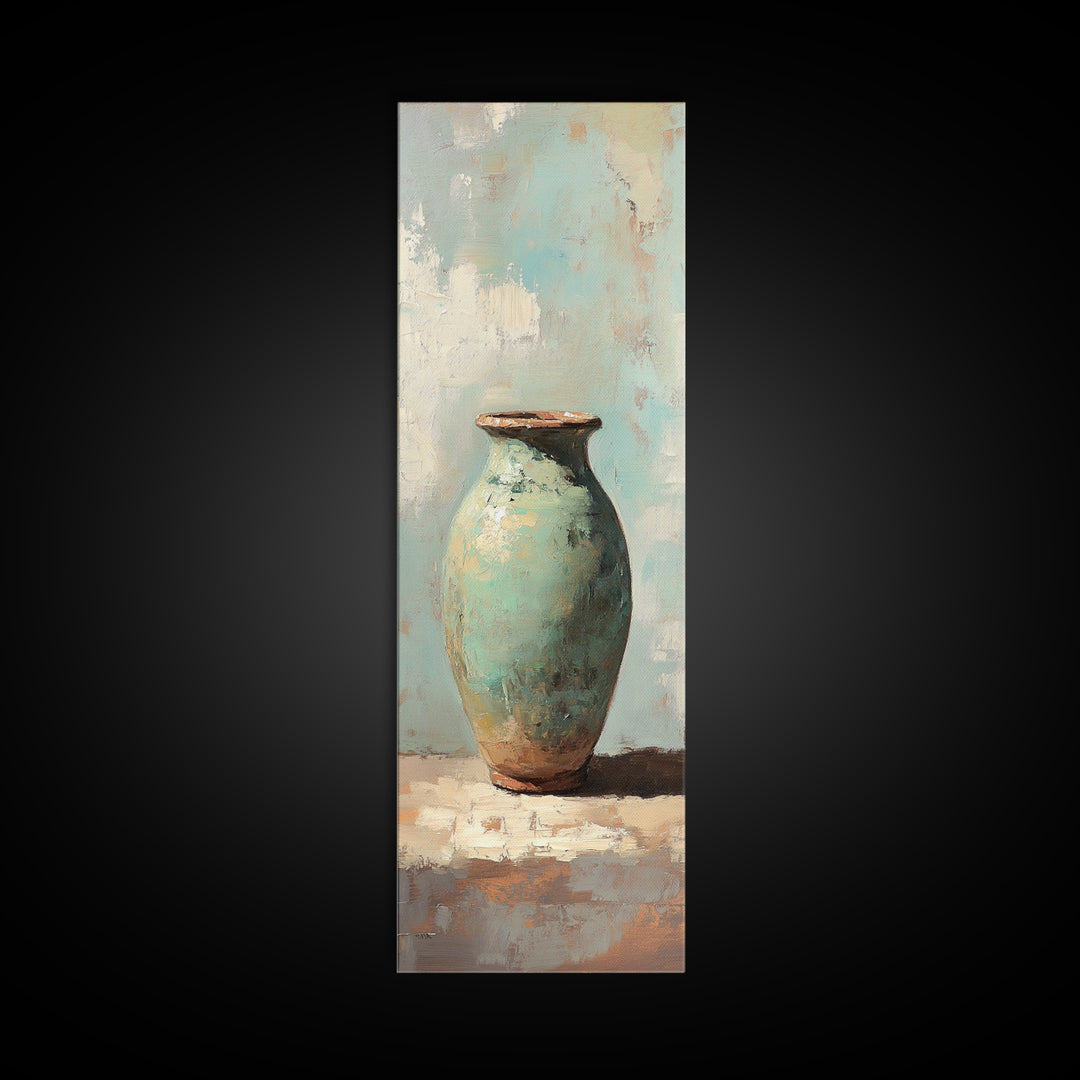 Turquoise Ceramic Vase Still Life Canvas Print, Minimalist Wall Art, Rustic Farmhouse Decor, Neutral Kitchen Wall Art Decor