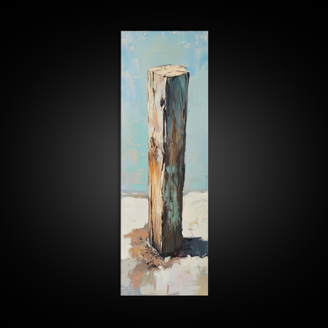 Weathered Wooden Post By Sea Canvas Print, Rustic Coastal Wall Art, Beach House Decor, Nautical Farmhouse Wall Decor, Entryway Decor