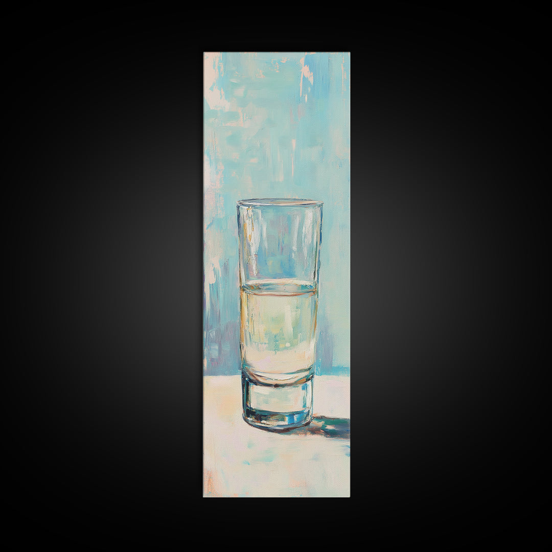 Minimal Glass Of Water Canvas Print, Aqua Blue Wall Art, Modern Kitchen Decor, Minimalist Bathroom Wall Decor, Still Life