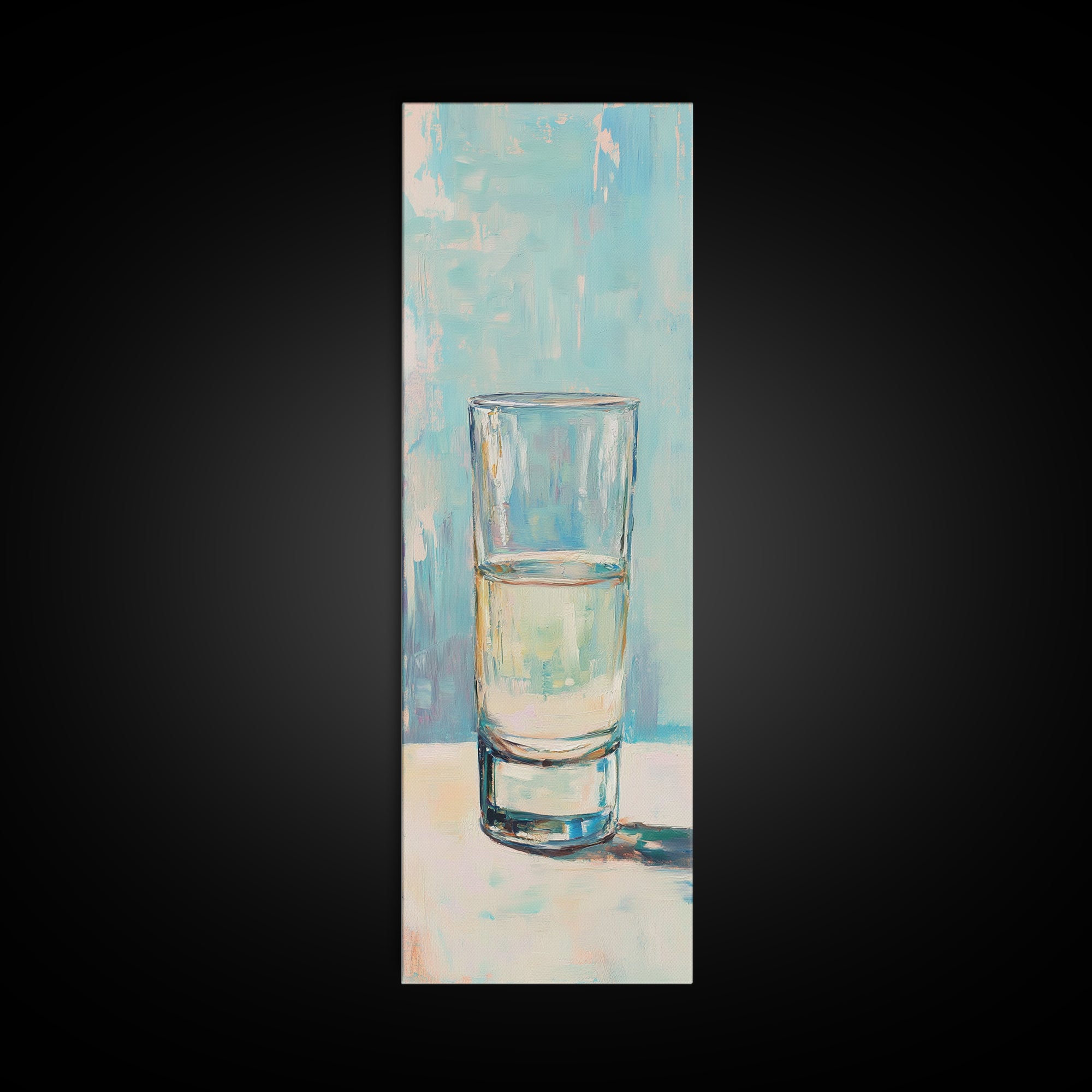 Minimal Glass Of Water Canvas Print, Aqua Blue Wall Art, Modern Kitchen Decor, Minimalist Bathroom Wall Decor, Still Life